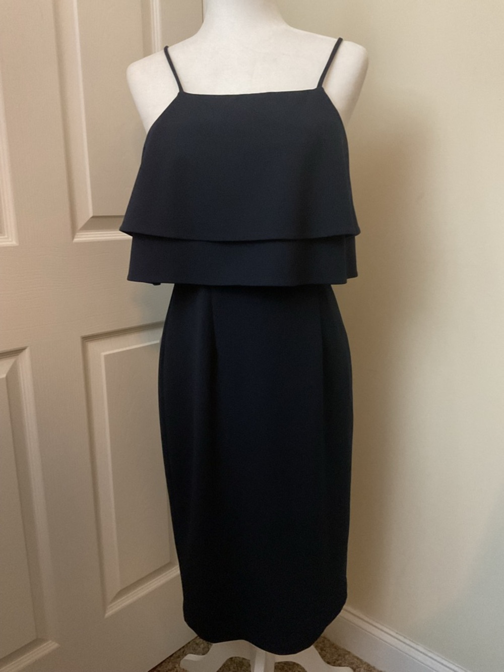 Maggy London Black Layered Spaghetti-Strap Midi Dress